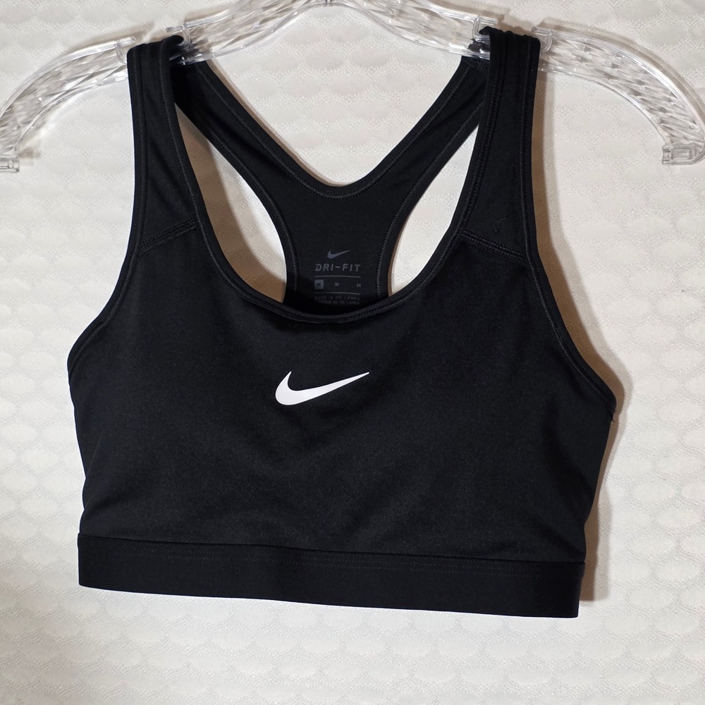 Nike Dri-FIT Racerback Sports Bra Black Swoosh Medium Support Women Medium